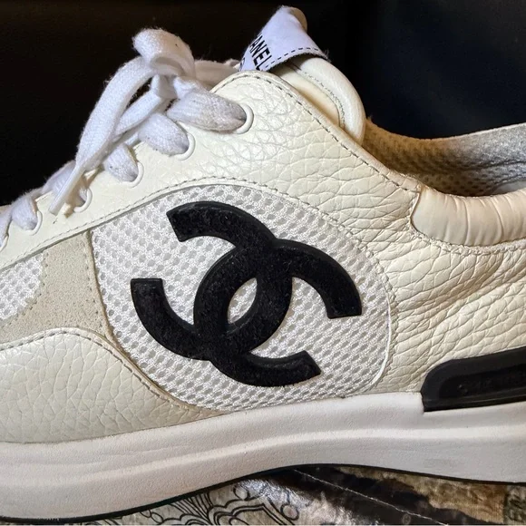 CHANEL Ivory Calfskin Suede Sneakers 42 - Picture 8 of 10